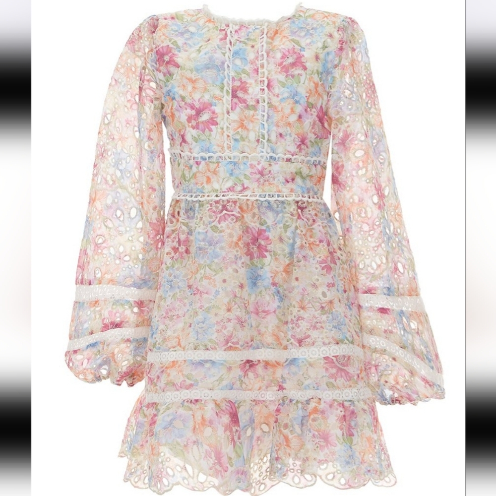 GBgirls Big Girls Long Sleeve Floral Print Lace Dress